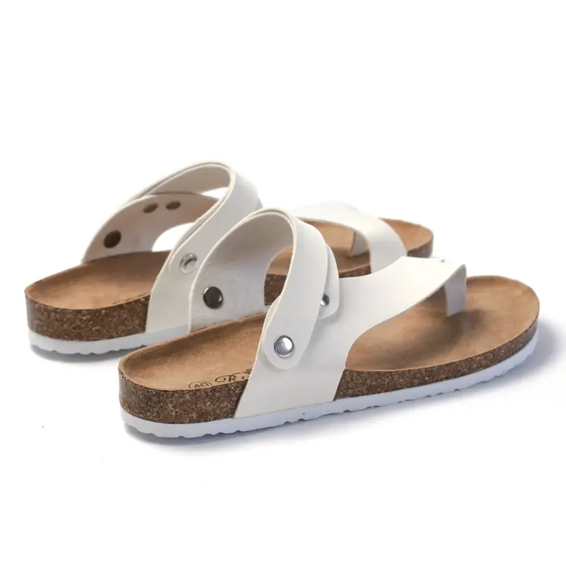 Men's White Cork Strap Sandals Summer Flip Flops