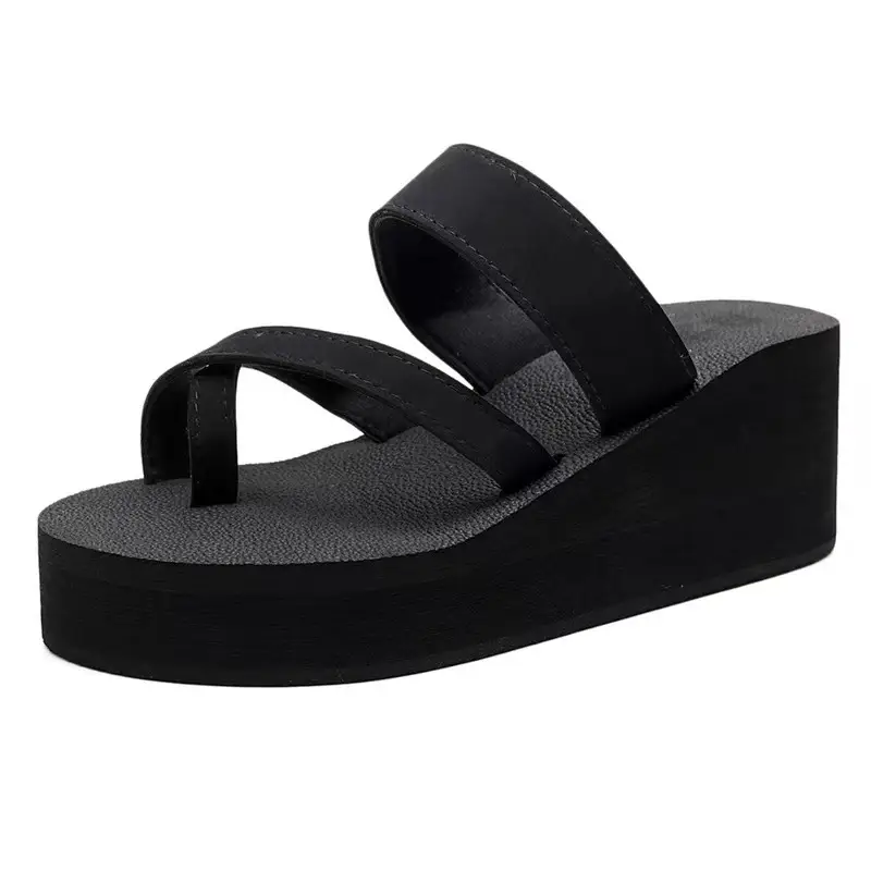 Women's Black Flat Sandals with Thick Bottom