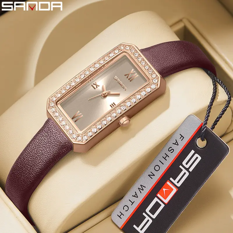 Sanda Women's Rectangular Green Diamond Watch - Image 17
