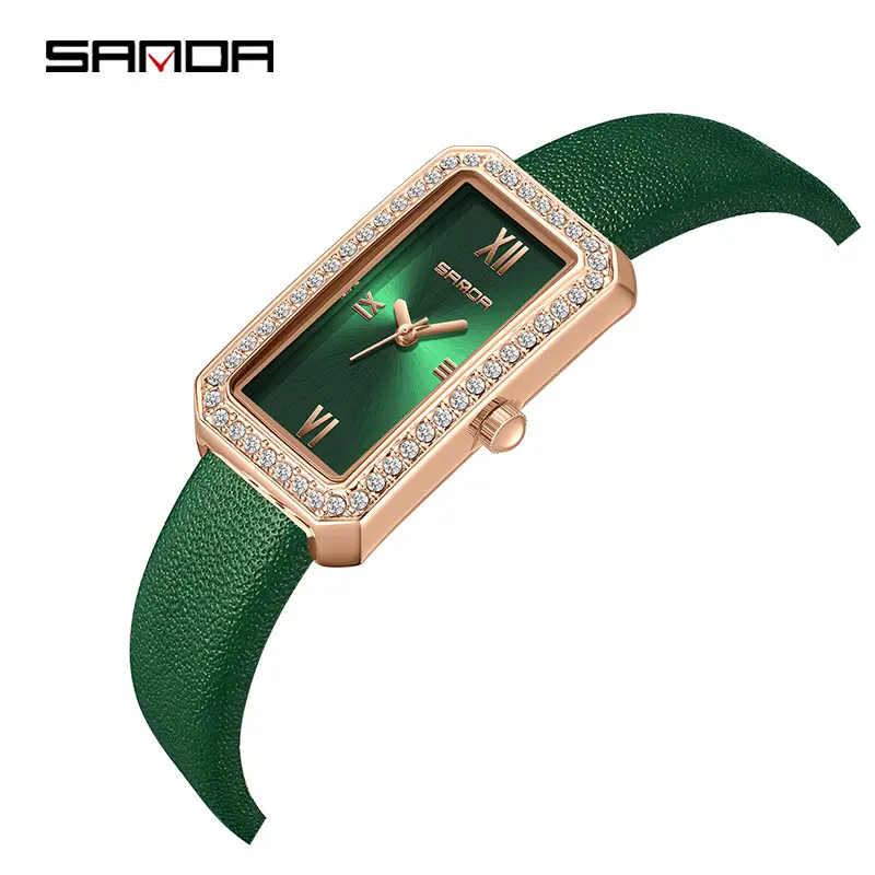 Sanda Women's Rectangular Green Diamond Watch - Image 19
