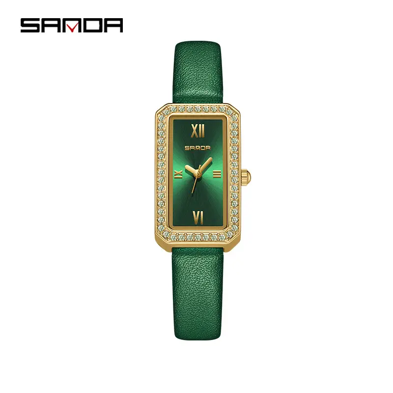 Sanda Women's Rectangular Green Diamond Watch - Image 7