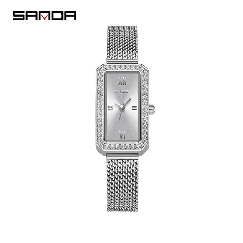 Sanda Women's Rectangular Green Diamond Watch - Image 9