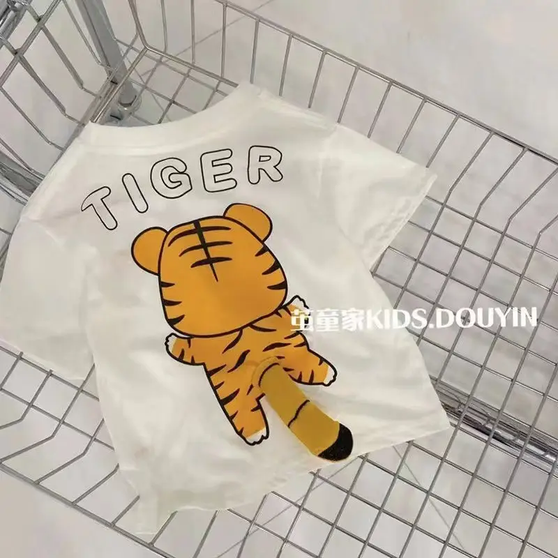 Boys Cotton Tiger Print Short Sleeve T-Shirt - Image 2