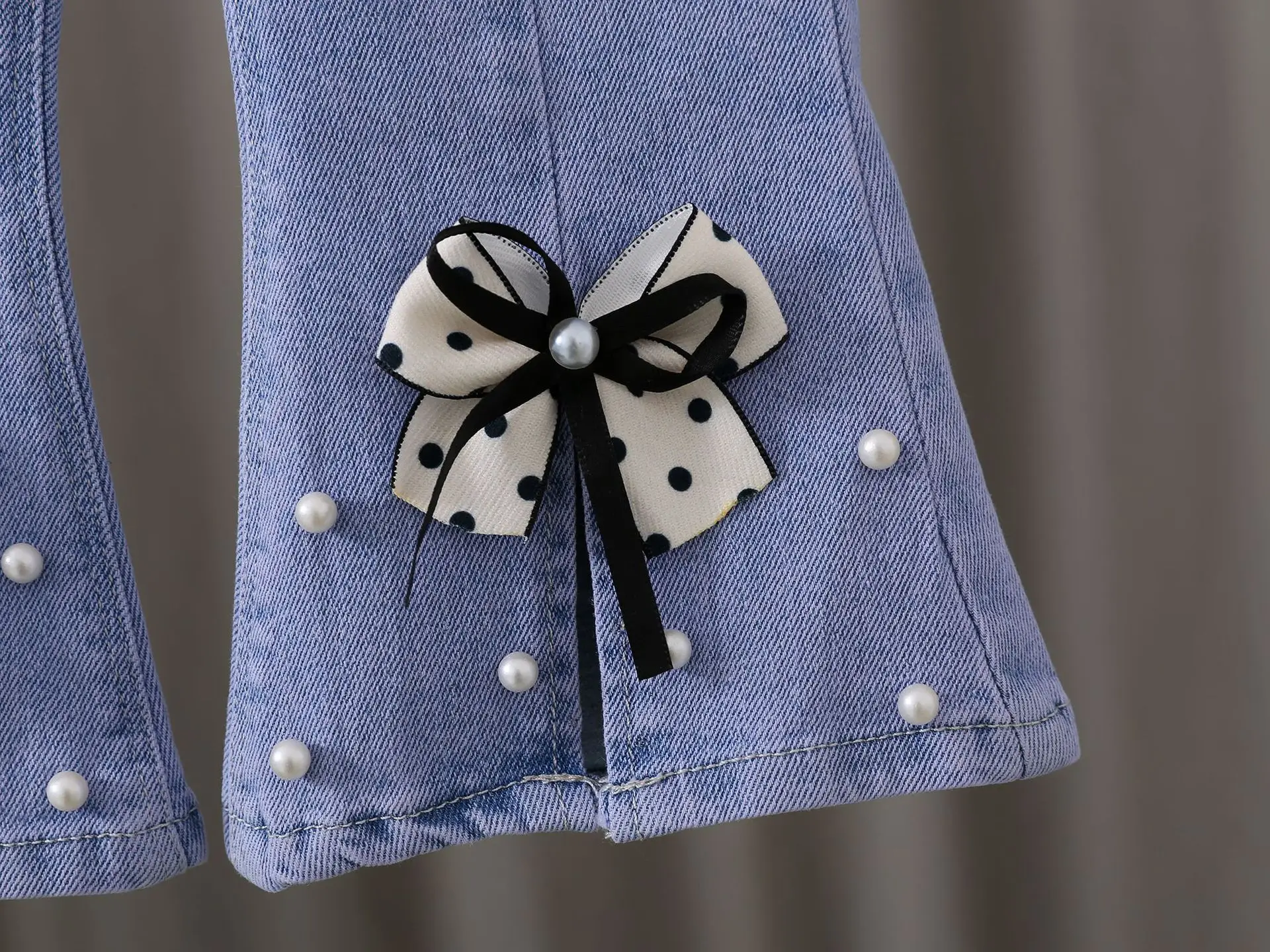 Girls Korean Style Blue Denim Jeans with Bow Embroidery — feature 11