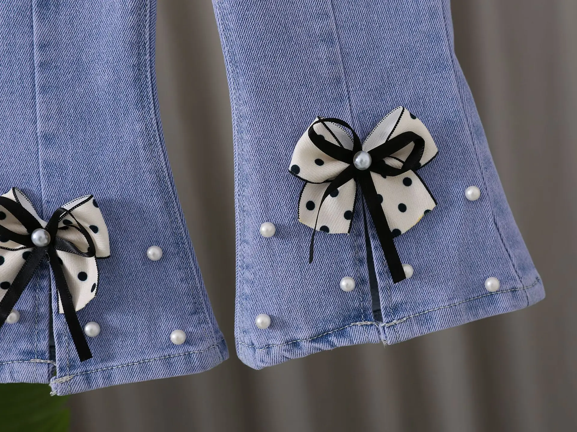 Girls Korean Style Blue Denim Jeans with Bow Embroidery — feature 12