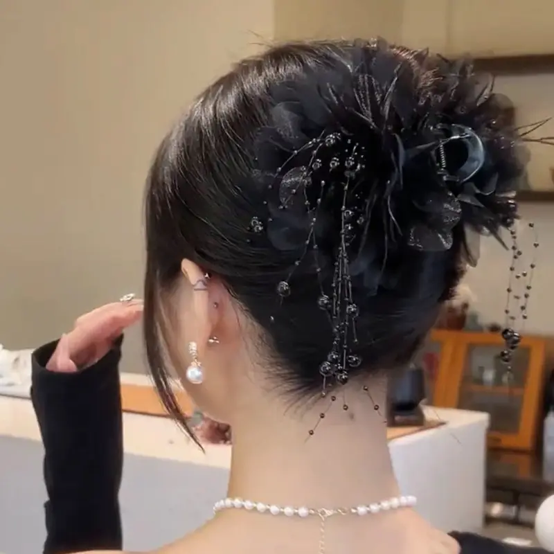 Fairy Pearl Feather Large Grab Clip Women's Hair - Image 26
