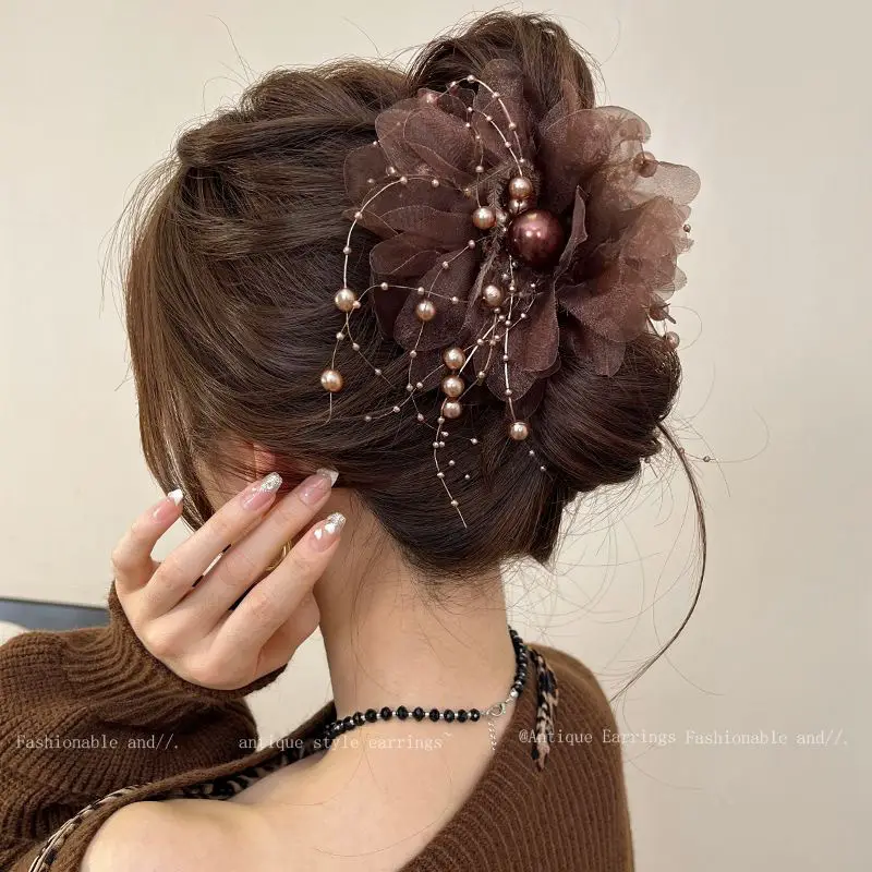 Fairy Pearl Feather Large Grab Clip Women's Hair - Image 28