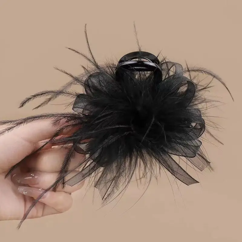 Fairy Pearl Feather Large Grab Clip Women's Hair - Image 36