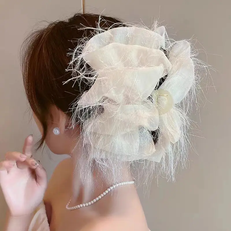 Fairy Pearl Feather Large Grab Clip Women's Hair - Image 38