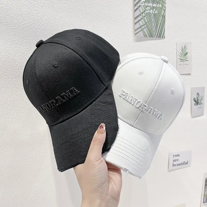 Korean Embroidered Baseball Cap Women Black White