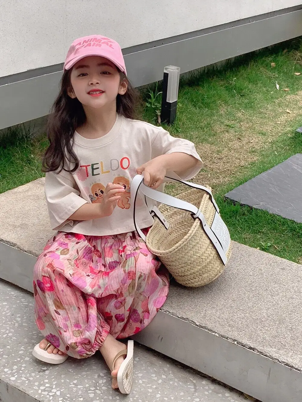 Korean Girl's 2Pc Printed Cotton Suit Summer 2023 - Image 3