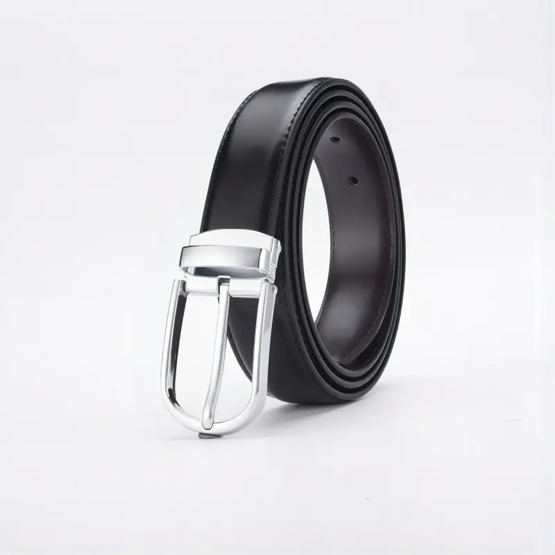 Men's Black Leather Belt with Silver Buckle 138cm - Image 2
