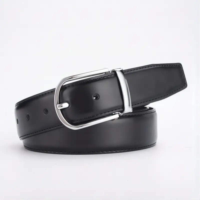 Men's Black Leather Belt with Silver Buckle 138cm - Image 3