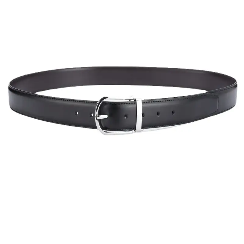Men's Black Leather Belt with Silver Buckle 138cm β feature 5
