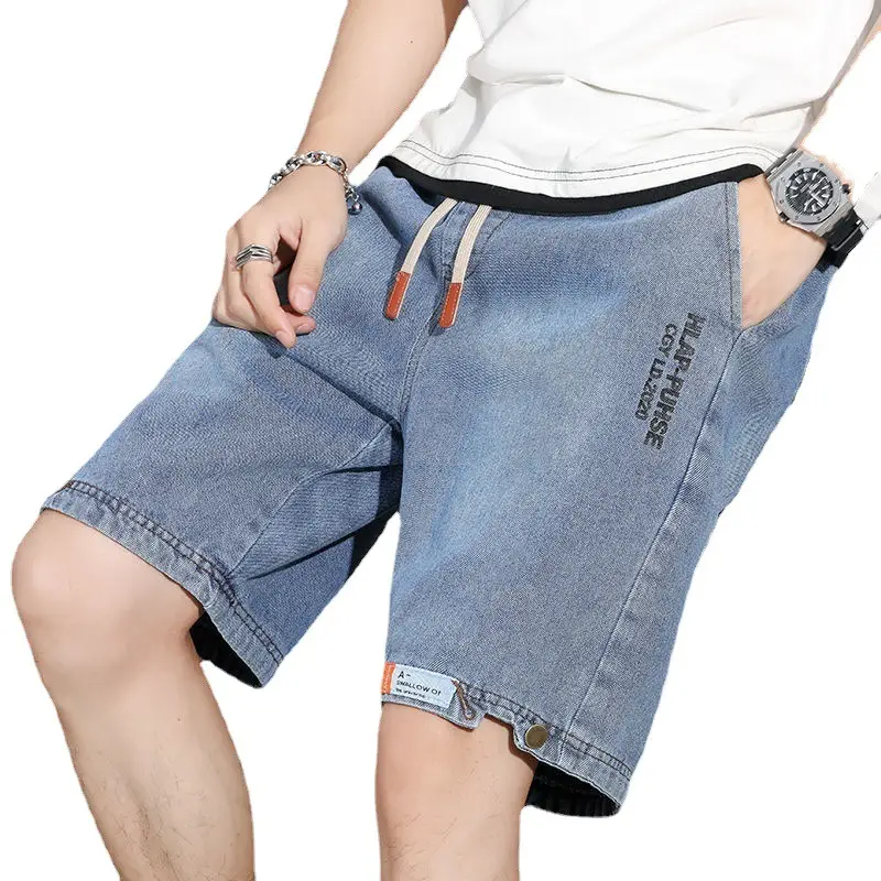 Men Denim Cropped Shorts Grey Yellow Nike - Image 10