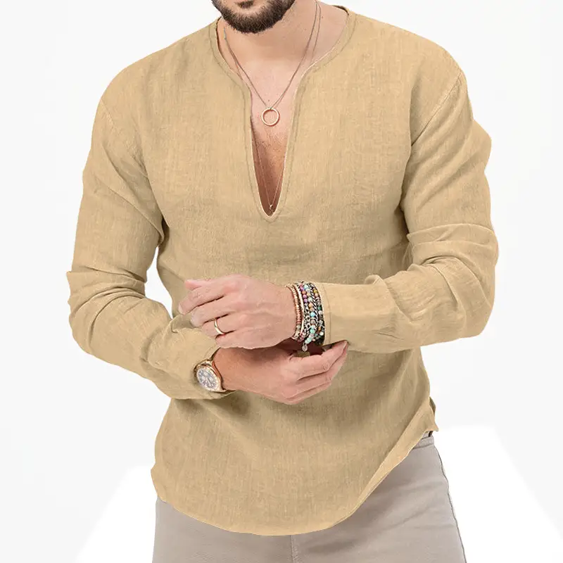 Men's Blue Long Sleeve V-Neck T-Shirt Large - Image 11