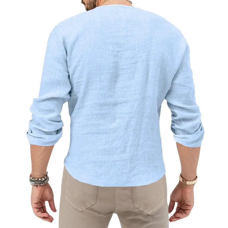 Men's Blue Long Sleeve V-Neck T-Shirt Large - Image 12