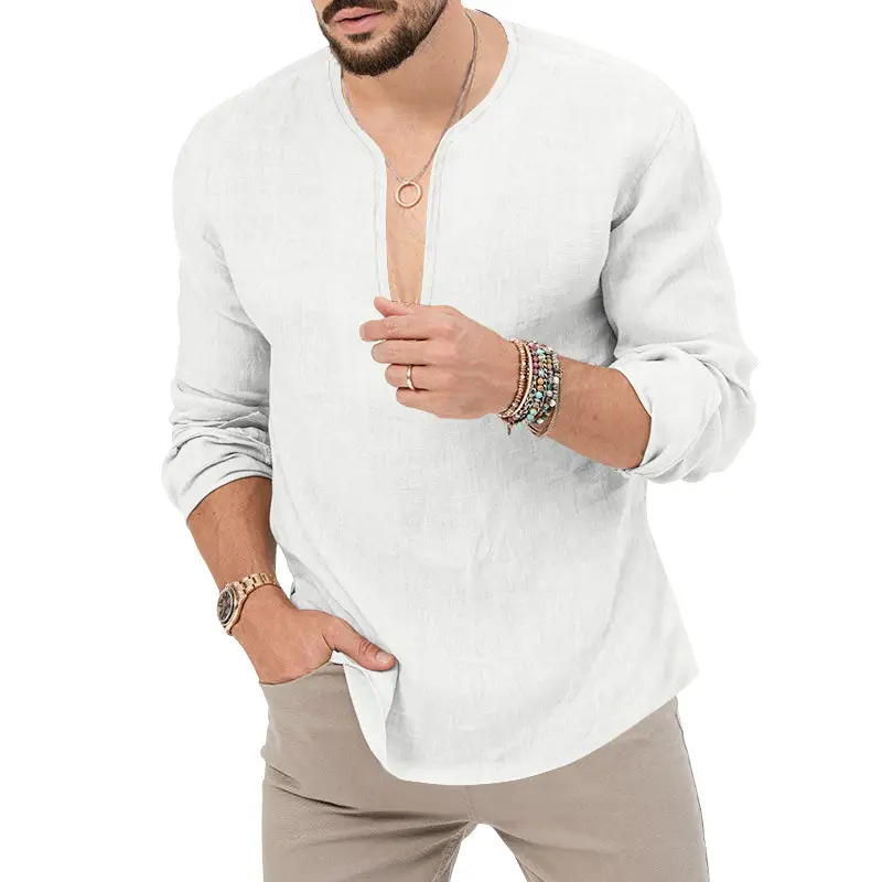 Men's Blue Long Sleeve V-Neck T-Shirt Large — feature 10