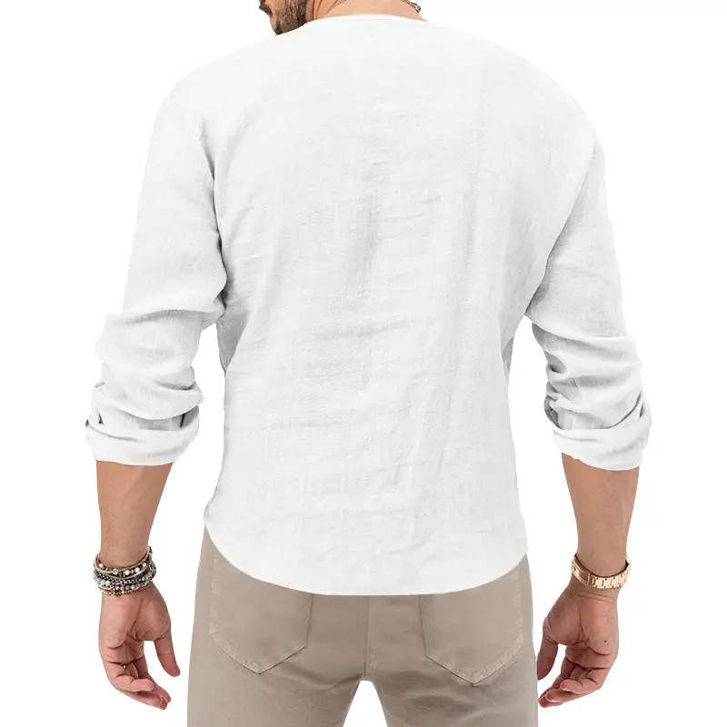 Men's Blue Long Sleeve V-Neck T-Shirt Large — feature 11