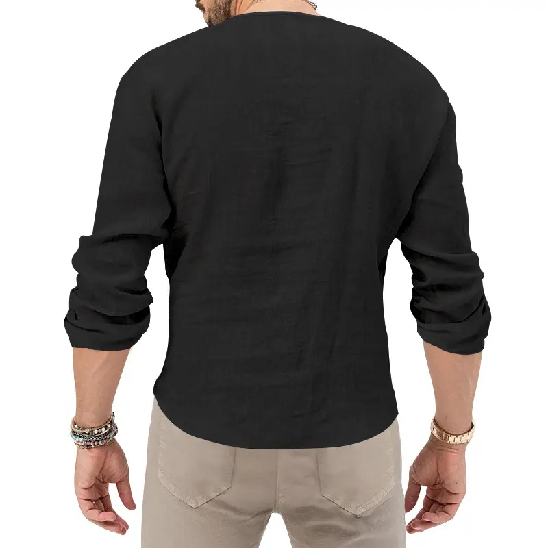 Men's Blue Long Sleeve V-Neck T-Shirt Large — feature 15