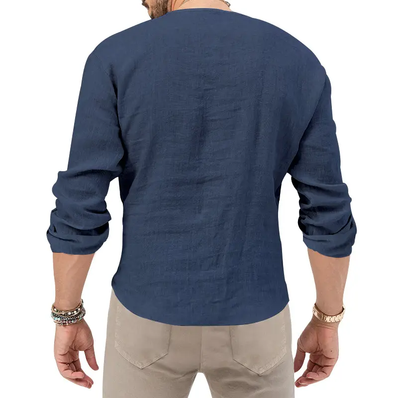 Men's Blue Long Sleeve V-Neck T-Shirt Large — feature 22