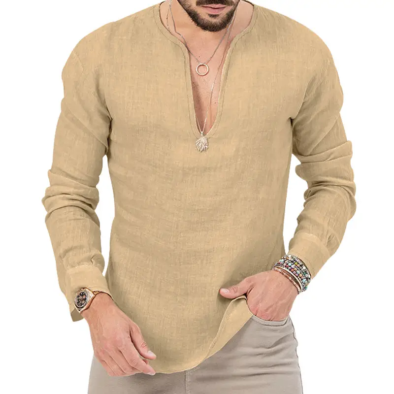 Men's Blue Long Sleeve V-Neck T-Shirt Large — feature 23