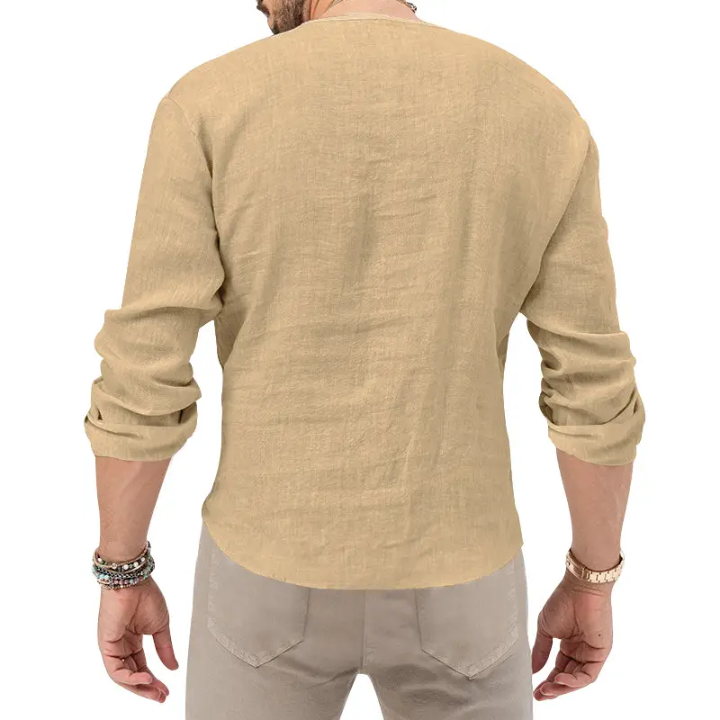 Men's Blue Long Sleeve V-Neck T-Shirt Large — feature 26