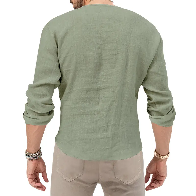 Men's Blue Long Sleeve V-Neck T-Shirt Large — feature 30