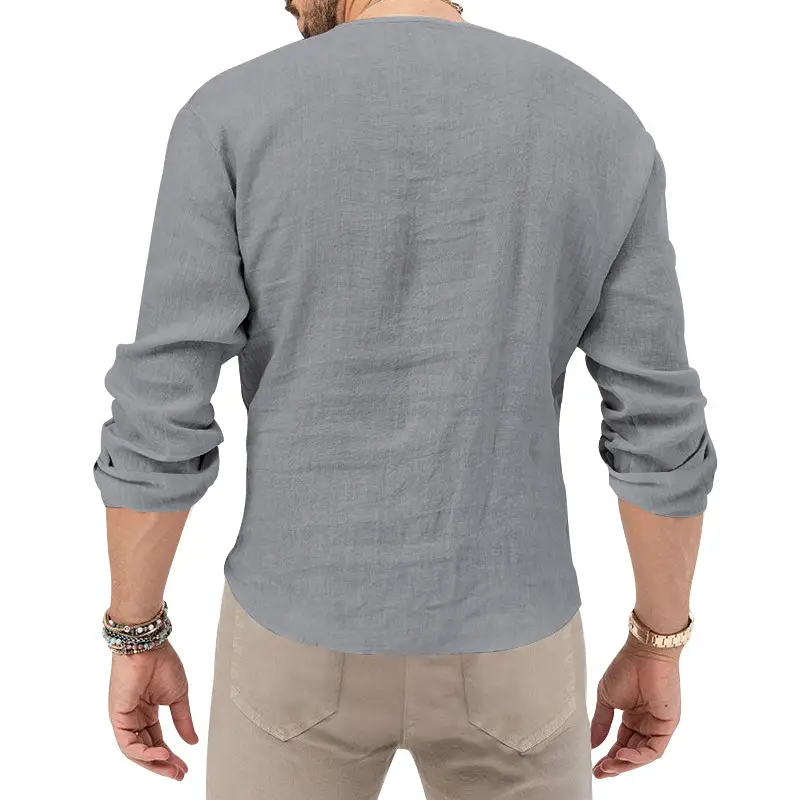 Men's Blue Long Sleeve V-Neck T-Shirt Large — feature 34