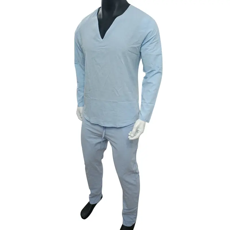 Men's Blue Long Sleeve V-Neck T-Shirt Large — feature 36