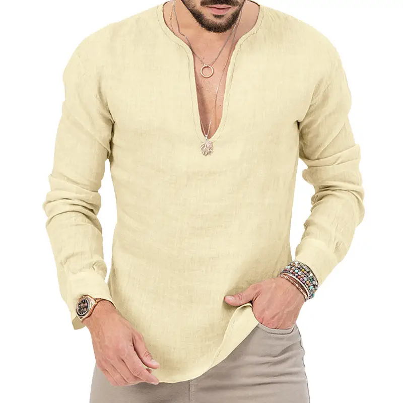 Men's Blue Long Sleeve V-Neck T-Shirt Large — feature 38