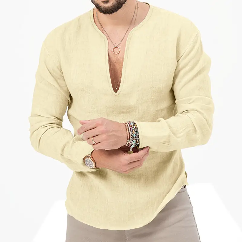 Men's Blue Long Sleeve V-Neck T-Shirt Large — feature 39