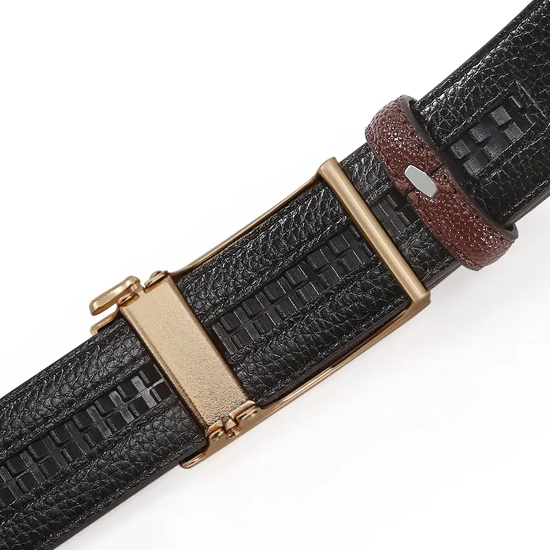 Men's Black Croc Leather Belt with Gold Buckle - Image 6