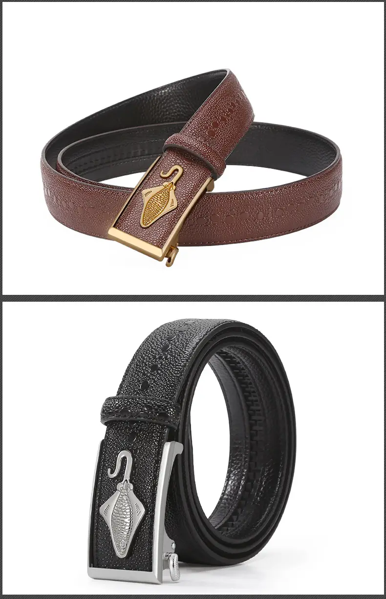 Men's Black Croc Leather Belt with Gold Buckle — feature 6
