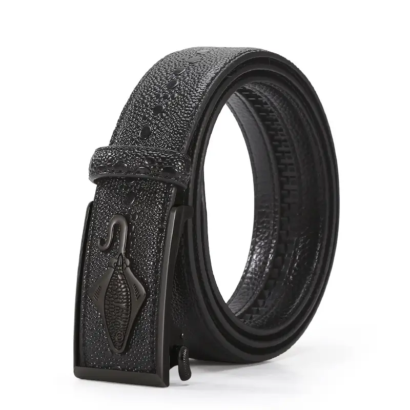 Men's Black Croc Leather Belt with Gold Buckle