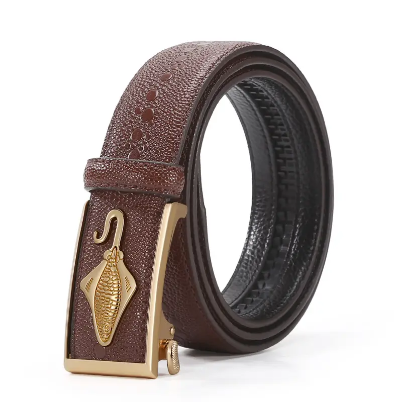 Men's Black Croc Leather Belt with Gold Buckle - Image 2