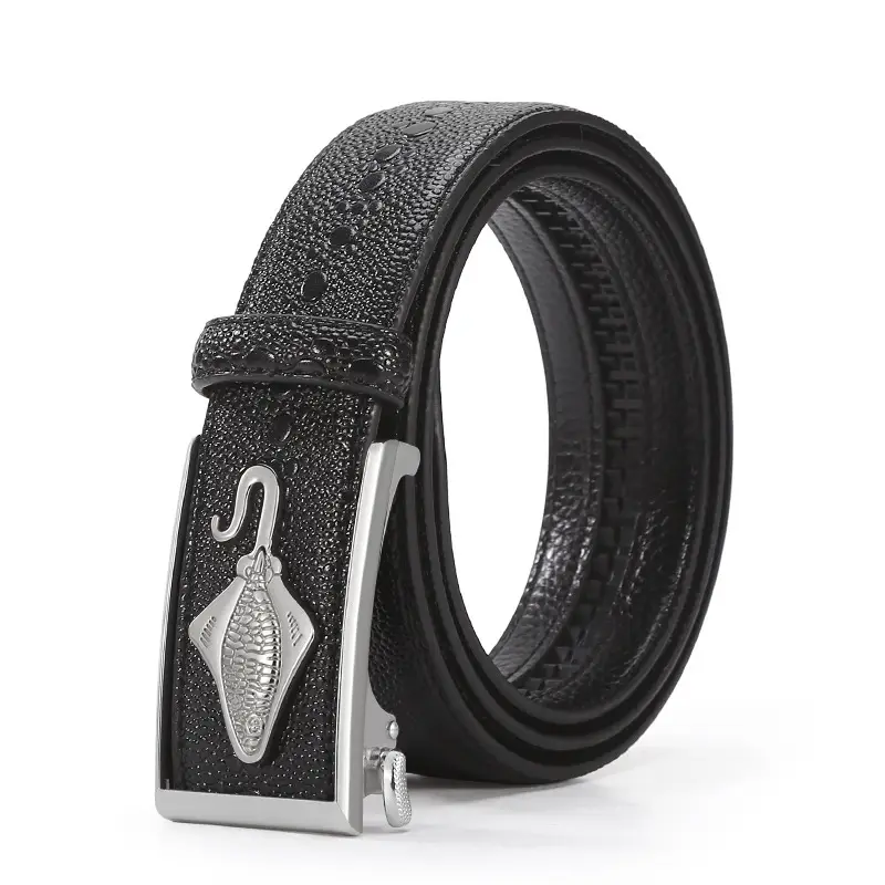 Men's Black Croc Leather Belt with Gold Buckle - Image 3