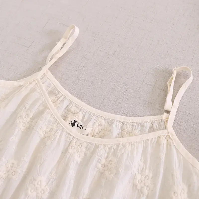 White Embroidered Cotton Sling Vest Top for Women - Image 3