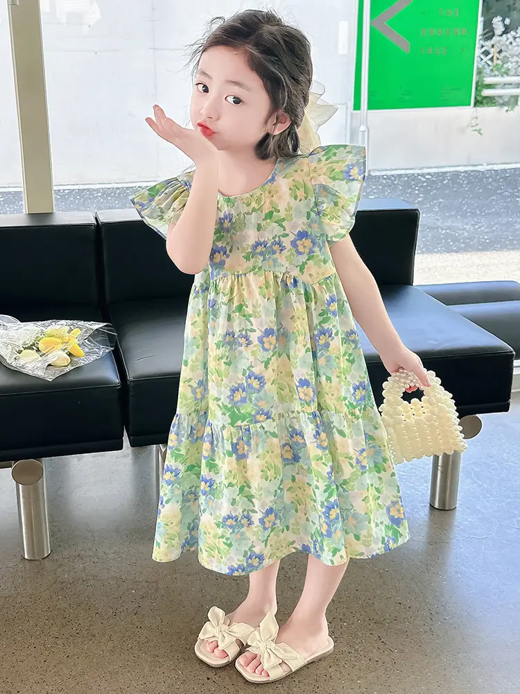 Girls Floral Cotton Ruffled Dress Summer Middle School - Image 4