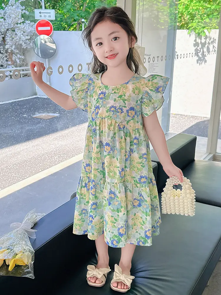 Girls Floral Cotton Ruffled Dress Summer Middle School - Image 5