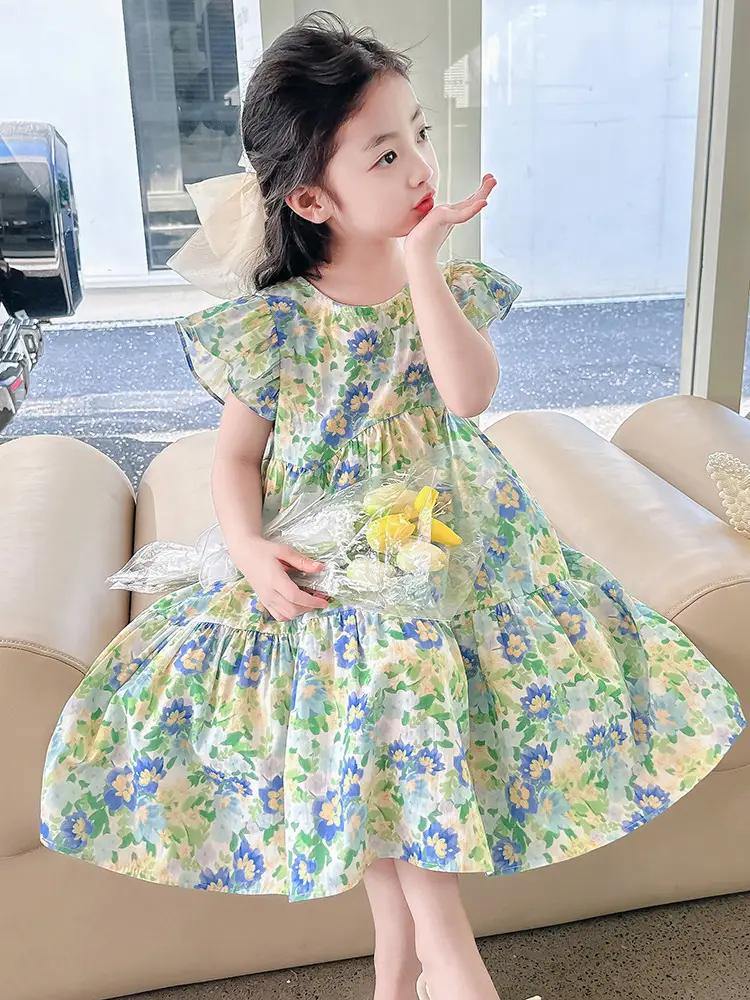 Girls Floral Cotton Ruffled Dress Summer Middle School - Image 6