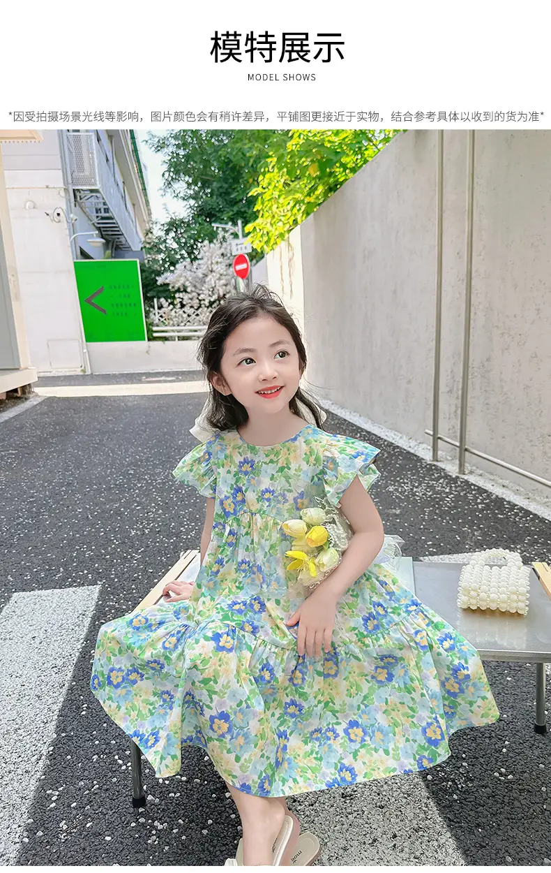 Girls Floral Cotton Ruffled Dress Summer Middle School — feature 13