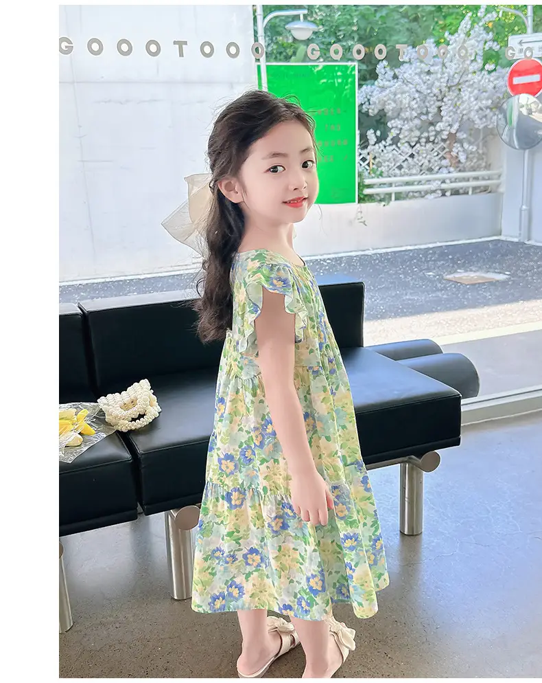 Girls Floral Cotton Ruffled Dress Summer Middle School — feature 22