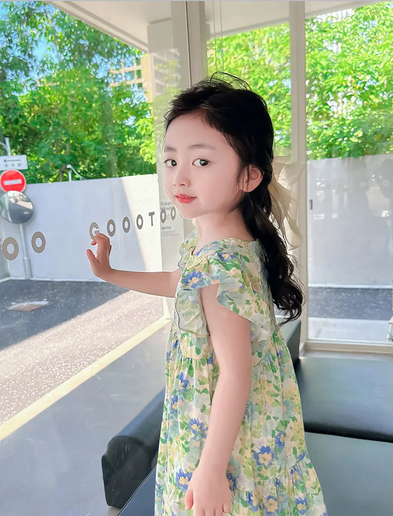Girls Floral Cotton Ruffled Dress Summer Middle School — feature 29