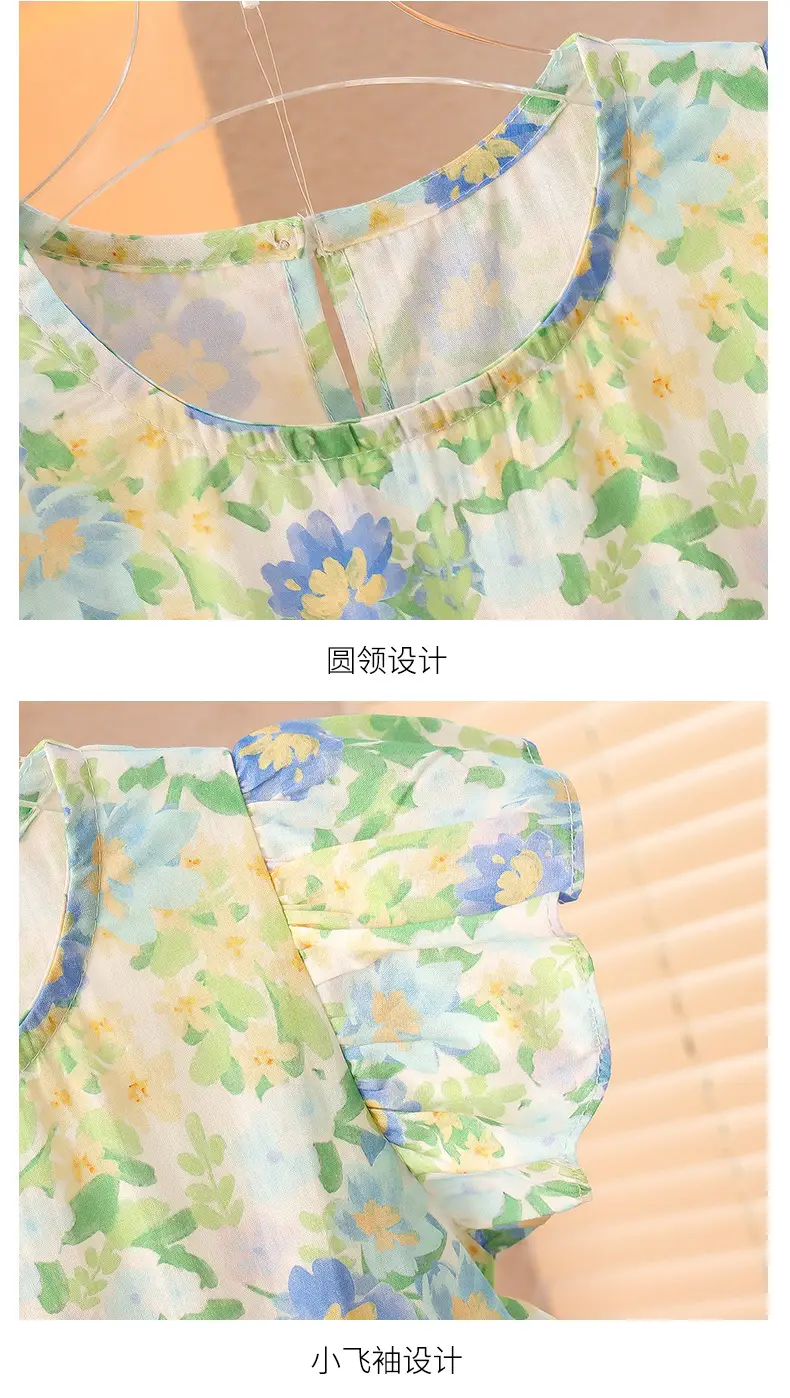 Girls Floral Cotton Ruffled Dress Summer Middle School — feature 33