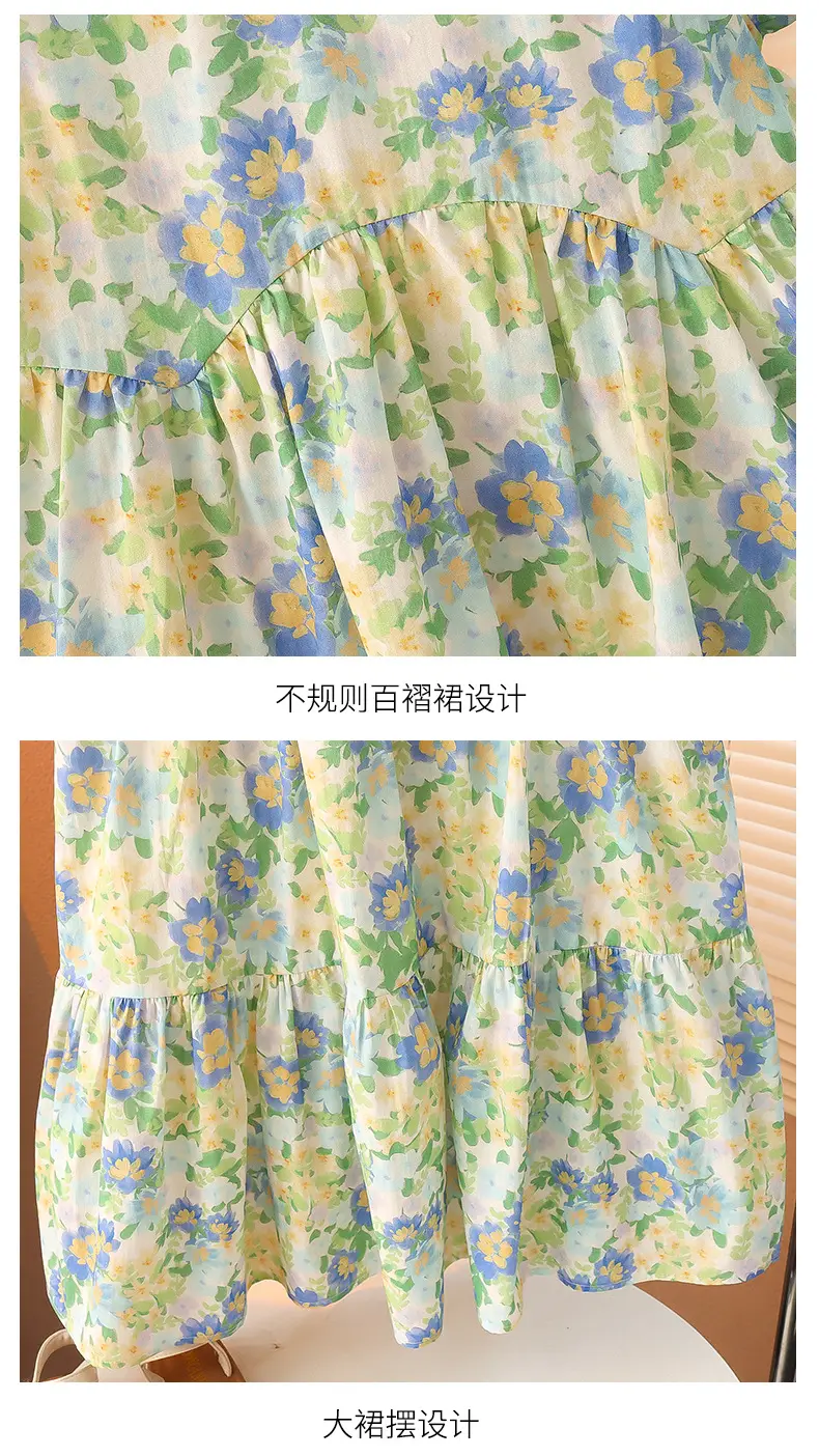 Girls Floral Cotton Ruffled Dress Summer Middle School — feature 34