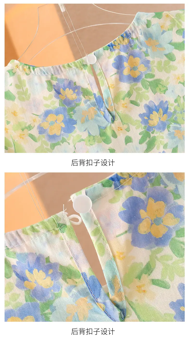 Girls Floral Cotton Ruffled Dress Summer Middle School — feature 35