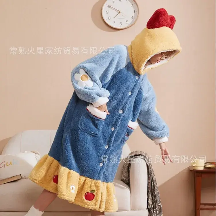 Snow White Hooded Fleece Nightgown Women's Cute Winter Pajamas - Image 3