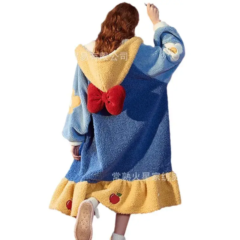 Snow White Hooded Fleece Nightgown Women's Cute Winter Pajamas - Image 5