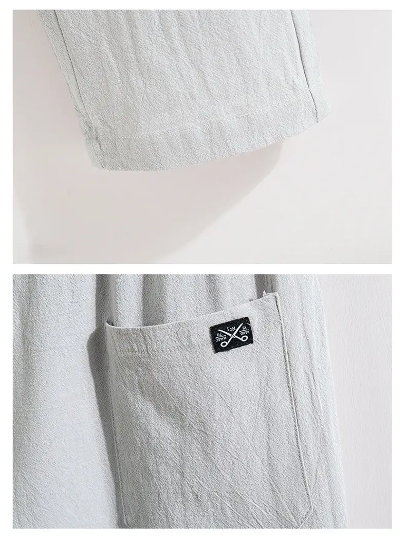 Men Cotton Linen Straight Leg Pants Navy Blue Plus Size — feature 9